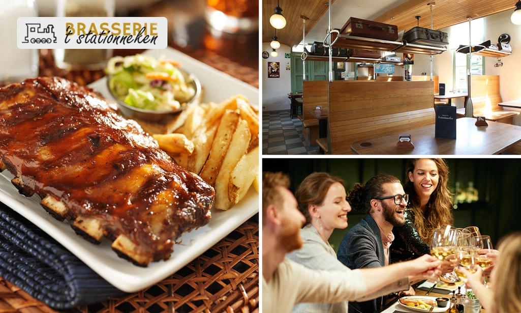 Ribbetjes à volonté + voor- en nagerecht bij Brasserie 't Stationneken
