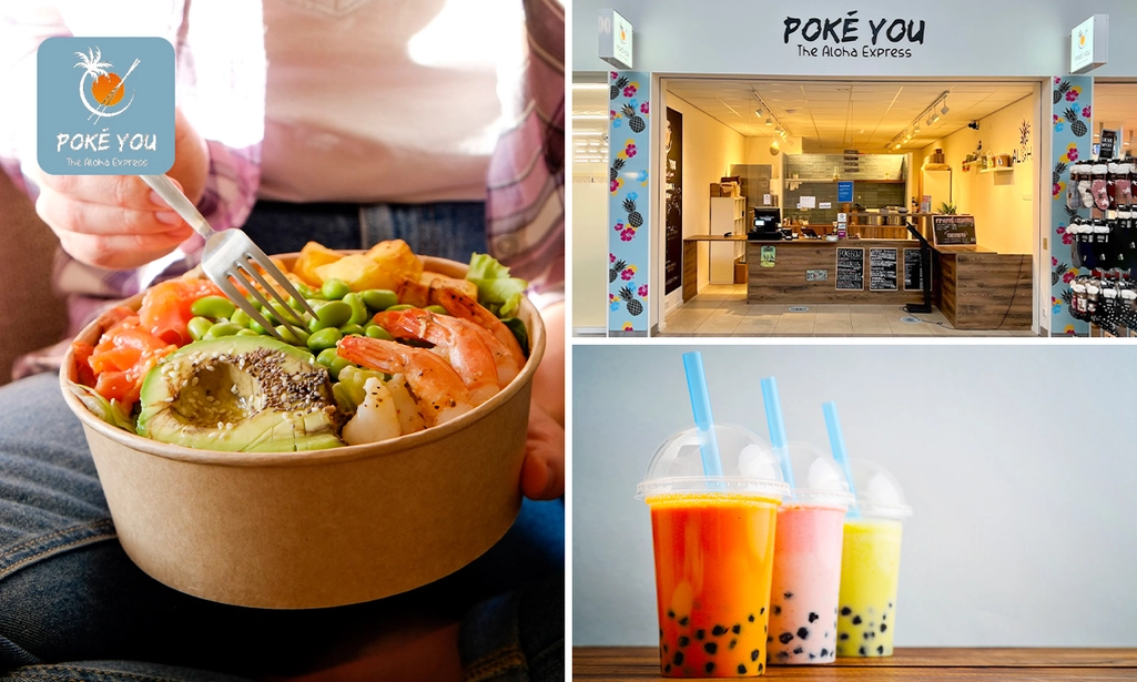 Pokébowl + bubbletea om af te halen bij Poké You